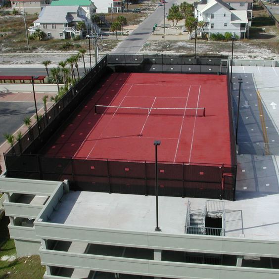 Red Synthetic Grass On Rooftop Beach Colony
